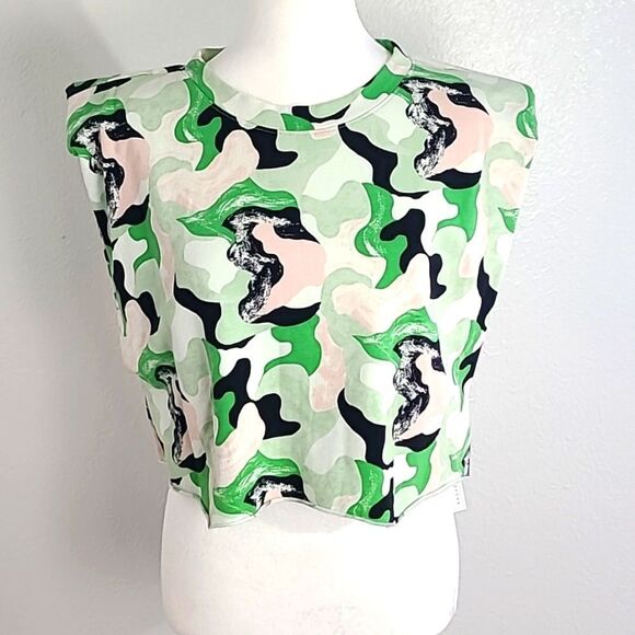 Open Edit Crop-top, Black, White, Green, Pink Swirls, Size Large, NWOT - Picture 1 of 9